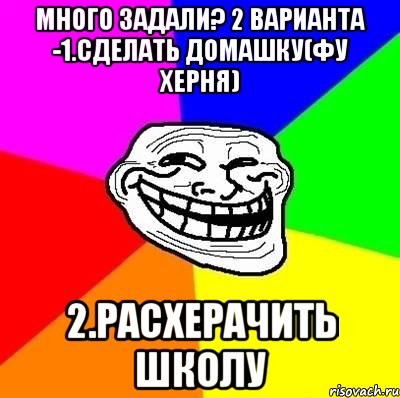 много задали? 2 варианта -1.сделать домашку(фу херня) 2.расхерачить школу, Мем Тролль Адвайс