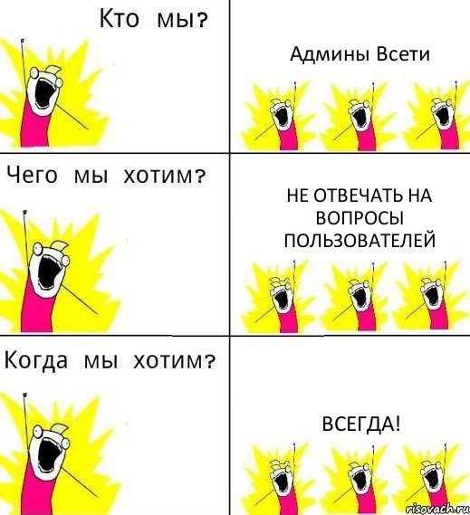 Админы Всети Не отвечать на вопросы пользователей всегда!, Комикс Что мы хотим