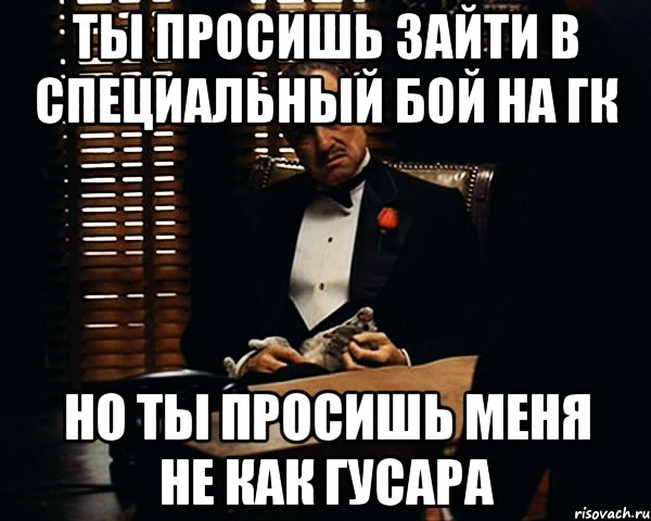 ты просишь зайти в специальный бой на гк но ты просишь меня не как гусара