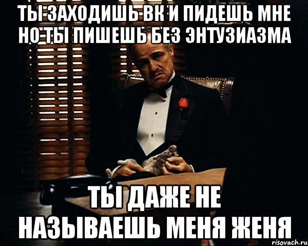 ты заходишь вк и пидешь мне но ты пишешь без энтузиазма ты даже не называешь меня женя, Мем Дон Вито Корлеоне