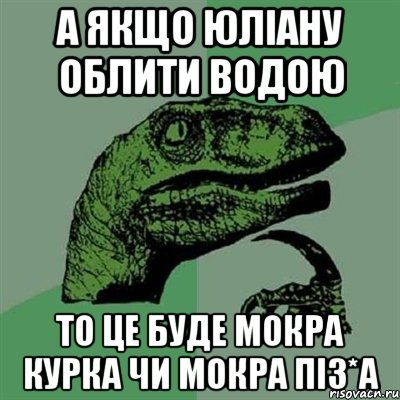 а якщо юліану облити водою то це буде мокра курка чи мокра піз*а, Мем Филосораптор