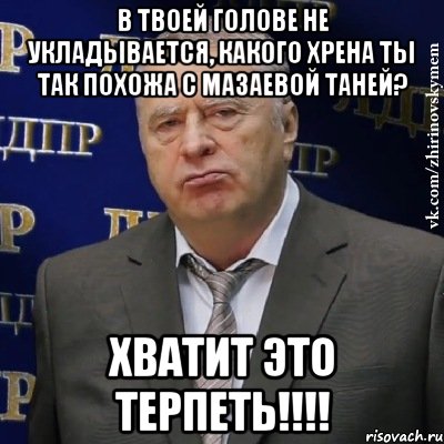 в твоей голове не укладывается, какого хрена ты так похожа с мазаевой таней? хватит это терпеть!!!, Мем Хватит это терпеть (Жириновский)