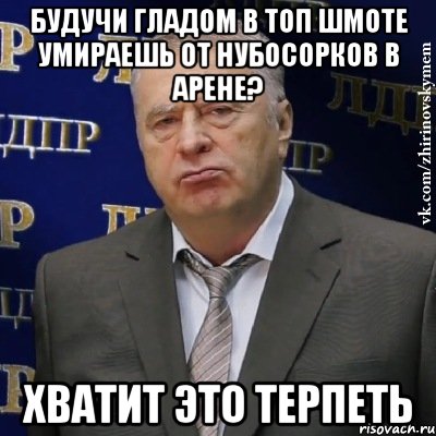 будучи гладом в топ шмоте умираешь от нубосорков в арене? хватит это терпеть, Мем Хватит это терпеть (Жириновский)