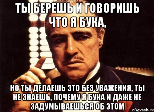 ты берешь и говоришь что я бука, но ты делаешь это без уважения, ты не знаешь, почему я бука и даже не задумываешься об этом