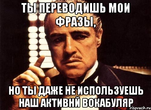 ты переводишь мои фразы, но ты даже не используешь наш активнй вокабуляр, Мем крестный отец