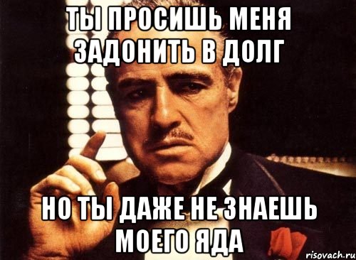 ты просишь меня задонить в долг но ты даже не знаешь моего яда, Мем крестный отец