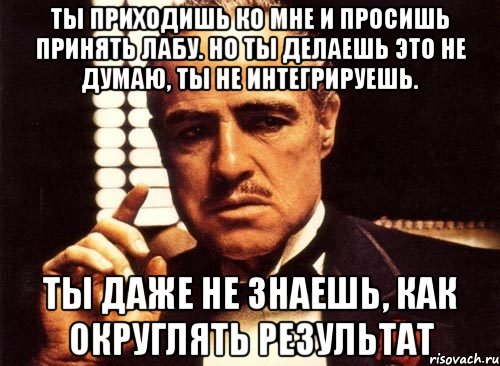 ты приходишь ко мне и просишь принять лабу. но ты делаешь это не думаю, ты не интегрируешь. ты даже не знаешь, как округлять результат