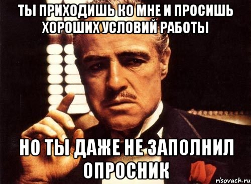 ты приходишь ко мне и просишь хороших условий работы но ты даже не заполнил опросник