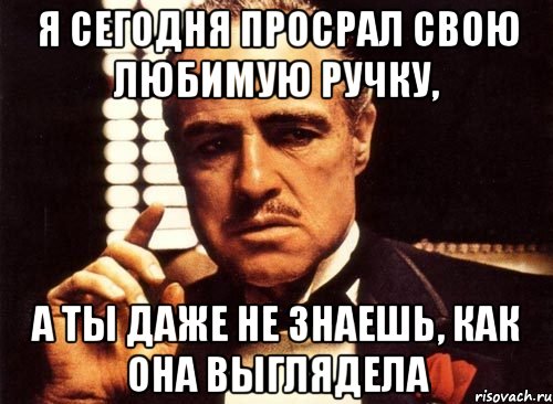 я сегодня просрал свою любимую ручку, а ты даже не знаешь, как она выглядела, Мем крестный отец