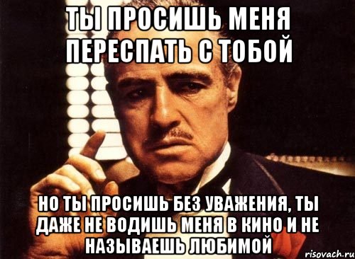 ты просишь меня переспать с тобой но ты просишь без уважения, ты даже не водишь меня в кино и не называешь любимой, Мем крестный отец