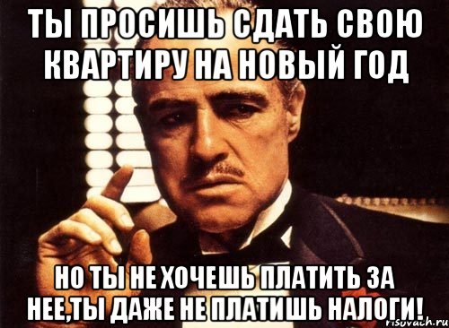 ты просишь сдать свою квартиру на новый год но ты не хочешь платить за нее,ты даже не платишь налоги!, Мем крестный отец