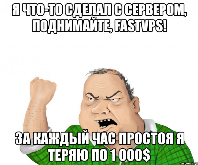 я что-то сделал с сервером, поднимайте, fastvps! за каждый час простоя я теряю по 1 000$, Мем мужик