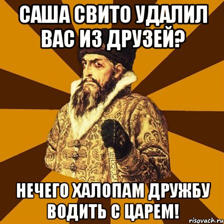 саша свито удалил вас из друзей? нечего халопам дружбу водить с царем!, Мем Не царское это дело