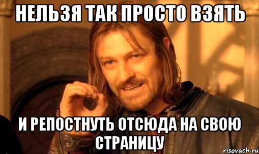 нельзя так просто взять и репостнуть отсюда на свою страницу, Мем Нельзя просто так взять и (Боромир мем)