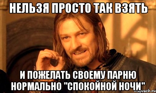 нельзя просто так взять и пожелать своему парню нормально "спокойной ночи", Мем Нельзя просто так взять и (Боромир мем)