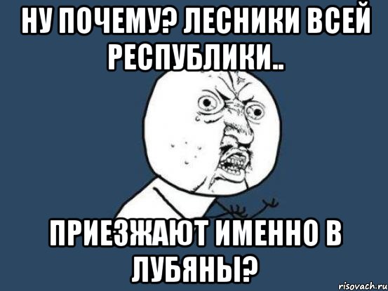 ну почему? лесники всей республики.. приезжают именно в лубяны?, Мем Ну почему