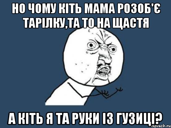 но чому кіть мама розоб'є тарілку,та то на щастя а кіть я та руки із гузиці?, Мем Ну почему