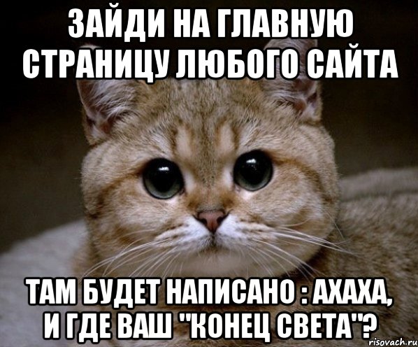 зайди на главную страницу любого сайта там будет написано : ахаха, и где ваш "конец света"?, Мем Пидрила Ебаная