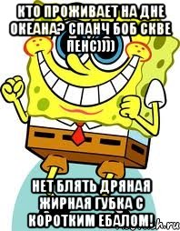 кто проживает на дне океана? спанч боб скве пенс)))) нет блять дряная жирная губка с коротким ебалом!, Мем спанч боб