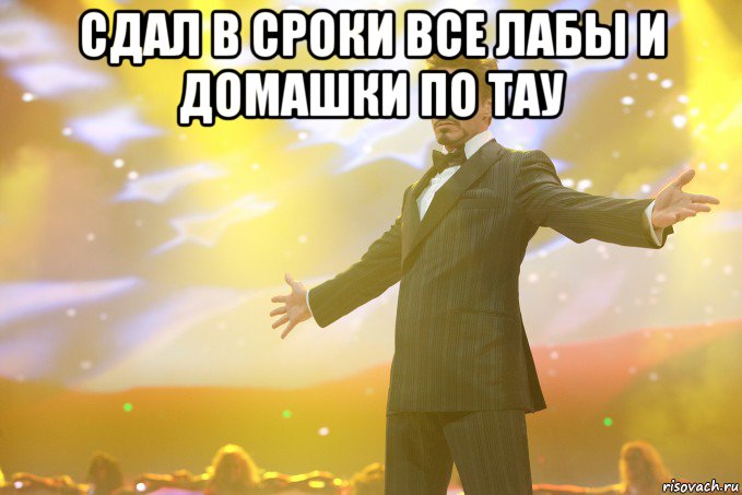 сдал в сроки все лабы и домашки по тау , Мем Тони Старк (Роберт Дауни младший)