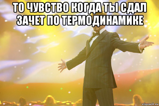 то чувство когда ты сдал зачет по термодинамике , Мем Тони Старк (Роберт Дауни младший)