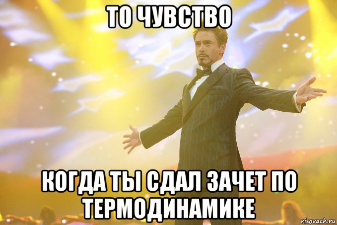 то чувство когда ты сдал зачет по термодинамике, Мем Тони Старк (Роберт Дауни младший)