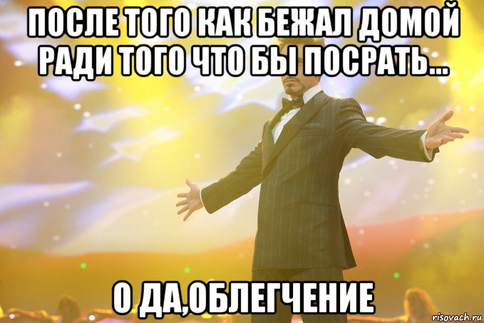 после того как бежал домой ради того что бы посрать... о да,облегчение, Мем Тони Старк (Роберт Дауни младший)