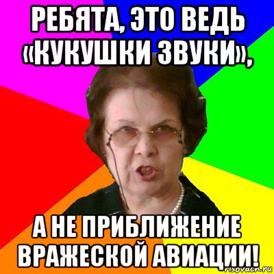 ребята, это ведь «кукушки звуки», а не приближение вражеской авиации!, Мем Типичная училка