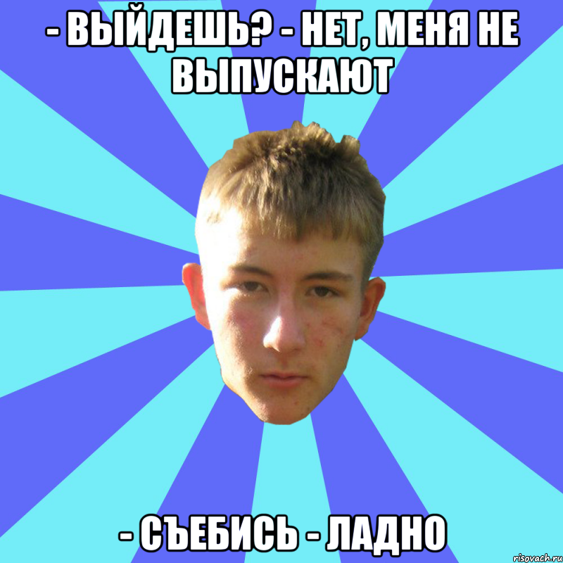 - выйдешь? - нет, меня не выпускают - съебись - ладно, Мем андрюха