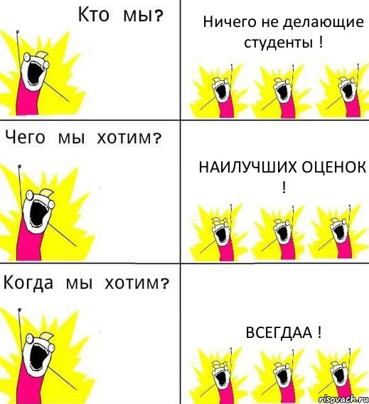 Ничего не делающие студенты ! Наилучших оценок ! Всегдаа !, Комикс Что мы хотим