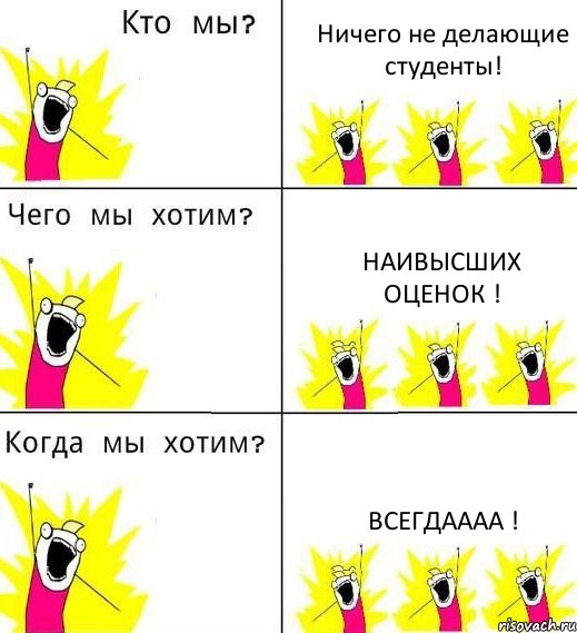 Ничего не делающие студенты! Наивысших оценок ! Всегдаааа !, Комикс Что мы хотим