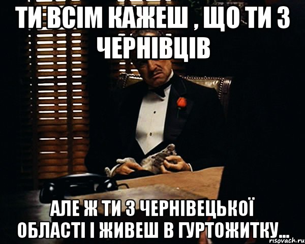 ти всім кажеш , що ти з чернівців але ж ти з чернівецької області і живеш в гуртожитку..., Мем Дон Вито Корлеоне