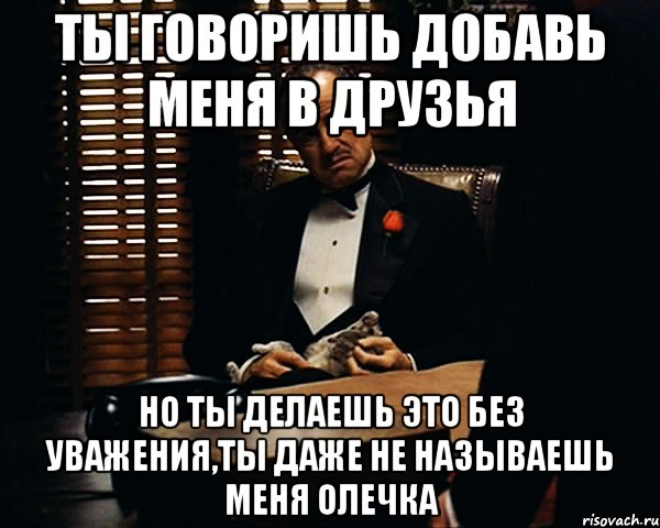 ты говоришь добавь меня в друзья но ты делаешь это без уважения,ты даже не называешь меня олечка