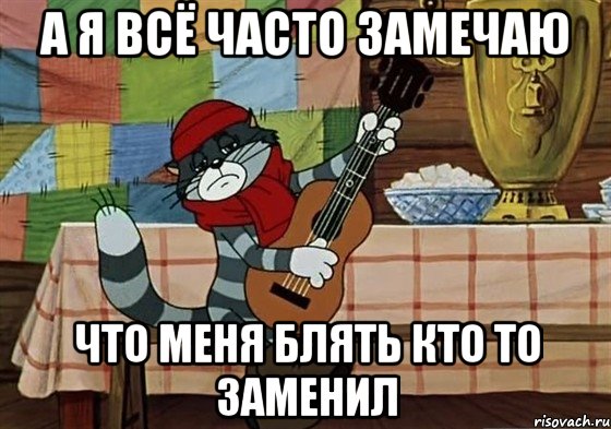 а я всё часто замечаю что меня блять кто то заменил, Мем Грустный Матроскин с гитарой