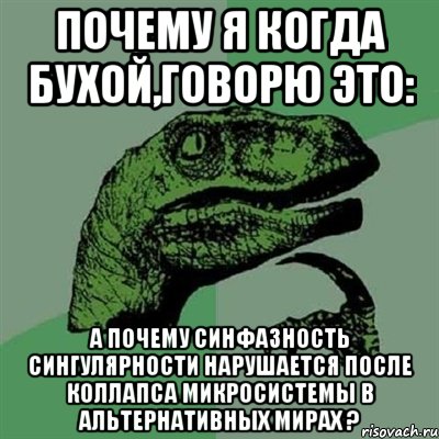 почему я когда бухой,говорю это: а почему синфазность сингулярности нарушается после коллапса микросистемы в альтернативных мирах ?, Мем Филосораптор