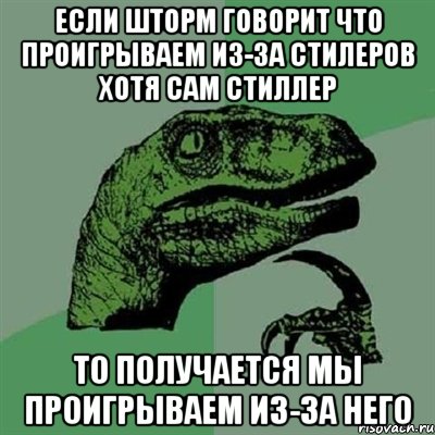 если шторм говорит что проигрываем из-за стилеров хотя сам стиллер то получается мы проигрываем из-за него, Мем Филосораптор