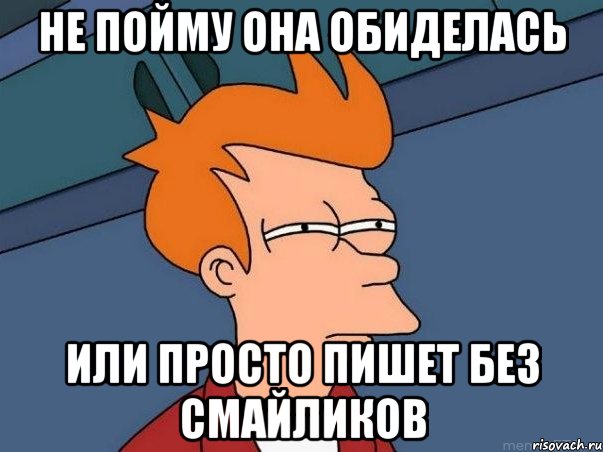 не пойму она обиделась или просто пишет без смайликов, Мем  Фрай (мне кажется или)