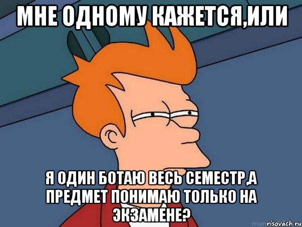 мне одному кажется,или я один ботаю весь семестр,а предмет понимаю только на экзамене?, Мем  Фрай (мне кажется или)