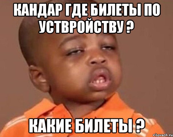 кандар где билеты по уствройству ? какие билеты ?, Мем  Какой пацан (негритенок)