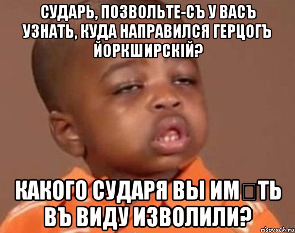 сударь, позвольте-съ у васъ узнать, куда направился герцогъ йоркширскій? какого сударя вы имѣть въ виду изволили?, Мем  Какой пацан (негритенок)