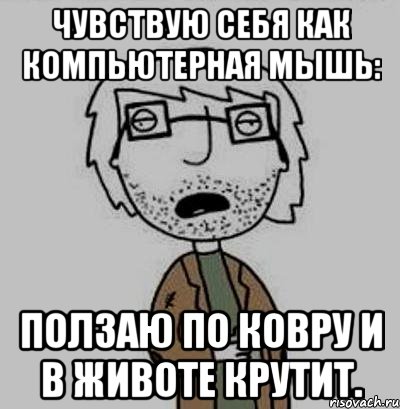 чувствую себя как компьютерная мышь: ползаю по ковру и в животе крутит.