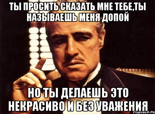 ты просить сказать мне тебе,ты называешь меня допой но ты делаешь это некрасиво и без уважения, Мем крестный отец