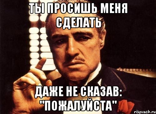 ты просишь меня сделать даже не сказав: "пожалуйста", Мем крестный отец