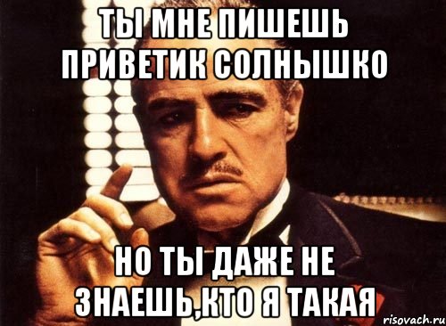 ты мне пишешь приветик солнышко но ты даже не знаешь,кто я такая, Мем крестный отец