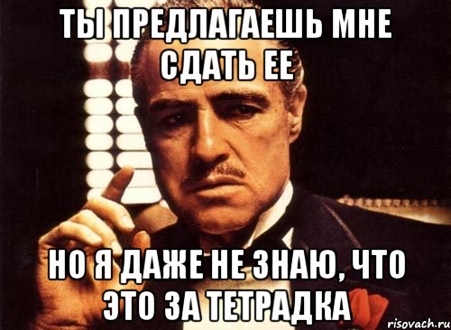 ты предлагаешь мне сдать ее но я даже не знаю, что это за тетрадка, Мем крестный отец