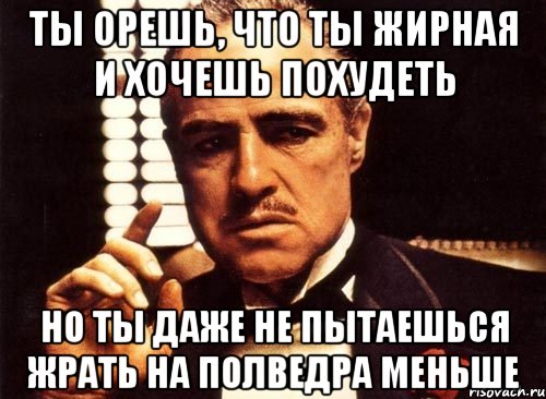 ты орешь, что ты жирная и хочешь похудеть но ты даже не пытаешься жрать на полведра меньше, Мем крестный отец