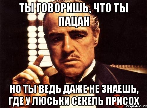 ты говоришь, что ты пацан но ты ведь даже не знаешь, где у люськи секель присох, Мем крестный отец