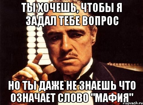 ты хочешь, чтобы я задал тебе вопрос но ты даже не знаешь что означает слово "мафия", Мем крестный отец