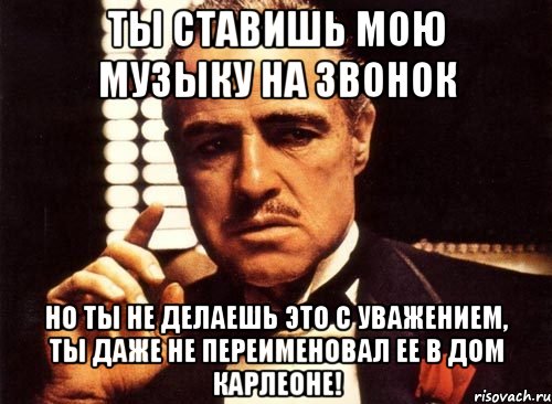 ты ставишь мою музыку на звонок но ты не делаешь это с уважением, ты даже не переименовал ее в дом карлеоне!, Мем крестный отец