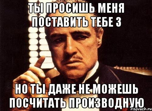 ты просишь меня поставить тебе 3 но ты даже не можешь посчитать производную, Мем крестный отец